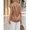 image:imageCicy Bell Womens Satin Cap Short Sleeve Blouses Casual V Neck Tops Summer Dressy Business Work Silky ShirtsBrown