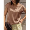 image:imageCicy Bell Womens Satin Cap Short Sleeve Blouses Casual V Neck Tops Summer Dressy Business Work Silky ShirtsBrown