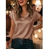 image:imageCicy Bell Womens Satin Cap Short Sleeve Blouses Casual V Neck Tops Summer Dressy Business Work Silky ShirtsBrown
