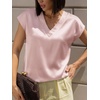 image:imageCicy Bell Womens Satin Cap Short Sleeve Blouses Casual V Neck Tops Summer Dressy Business Work Silky ShirtsLight Pink