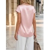 image:imageCicy Bell Womens Satin Cap Short Sleeve Blouses Casual V Neck Tops Summer Dressy Business Work Silky ShirtsLight Pink