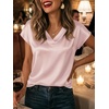 image:imageCicy Bell Womens Satin Cap Short Sleeve Blouses Casual V Neck Tops Summer Dressy Business Work Silky ShirtsLight Pink