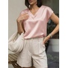 image:imageCicy Bell Womens Satin Cap Short Sleeve Blouses Casual V Neck Tops Summer Dressy Business Work Silky ShirtsLight Pink