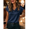image:imageCicy Bell Womens Satin Cap Short Sleeve Blouses Casual V Neck Tops Summer Dressy Business Work Silky ShirtsNavy