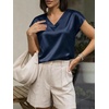 image:imageCicy Bell Womens Satin Cap Short Sleeve Blouses Casual V Neck Tops Summer Dressy Business Work Silky ShirtsNavy