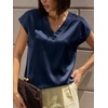 image:imageCicy Bell Womens Satin Cap Short Sleeve Blouses Casual V Neck Tops Summer Dressy Business Work Silky ShirtsNavy