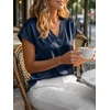 image:imageCicy Bell Womens Satin Cap Short Sleeve Blouses Casual V Neck Tops Summer Dressy Business Work Silky ShirtsNavy