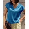 image:imageCicy Bell Womens Satin Cap Short Sleeve Blouses Casual V Neck Tops Summer Dressy Business Work Silky ShirtsPeacock