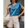 image:imageCicy Bell Womens Satin Cap Short Sleeve Blouses Casual V Neck Tops Summer Dressy Business Work Silky ShirtsPeacock
