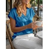 image:imageCicy Bell Womens Satin Cap Short Sleeve Blouses Casual V Neck Tops Summer Dressy Business Work Silky ShirtsPeacock