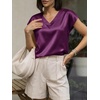 image:imageCicy Bell Womens Satin Cap Short Sleeve Blouses Casual V Neck Tops Summer Dressy Business Work Silky ShirtsPurple