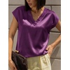 image:imageCicy Bell Womens Satin Cap Short Sleeve Blouses Casual V Neck Tops Summer Dressy Business Work Silky ShirtsPurple