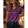 image:imageCicy Bell Womens Satin Cap Short Sleeve Blouses Casual V Neck Tops Summer Dressy Business Work Silky ShirtsPurple