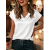 image:imageCicy Bell Womens Satin Cap Short Sleeve Blouses Casual V Neck Tops Summer Dressy Business Work Silky ShirtsWhite