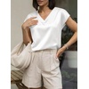 image:imageCicy Bell Womens Satin Cap Short Sleeve Blouses Casual V Neck Tops Summer Dressy Business Work Silky ShirtsWhite