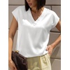 image:imageCicy Bell Womens Satin Cap Short Sleeve Blouses Casual V Neck Tops Summer Dressy Business Work Silky ShirtsWhite