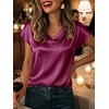 image:imageCicy Bell Womens Satin Cap Short Sleeve Blouses Casual V Neck Tops Summer Dressy Business Work Silky ShirtsWine Red