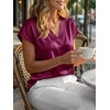 image:imageCicy Bell Womens Satin Cap Short Sleeve Blouses Casual V Neck Tops Summer Dressy Business Work Silky ShirtsWine Red