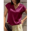 image:imageCicy Bell Womens Satin Cap Short Sleeve Blouses Casual V Neck Tops Summer Dressy Business Work Silky ShirtsWine Red
