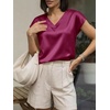 image:imageCicy Bell Womens Satin Cap Short Sleeve Blouses Casual V Neck Tops Summer Dressy Business Work Silky ShirtsWine Red