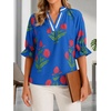 image:imageCicy Bell Womens Summer Floral Blouses Puff Ruffle Sleeve V Neck Boho Shirts Dressy Casual Flowy Blouse TopsBaby Blue