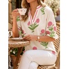 image:imageCicy Bell Womens Summer Floral Blouses Puff Ruffle Sleeve V Neck Boho Shirts Dressy Casual Flowy Blouse TopsBeige