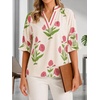 image:imageCicy Bell Womens Summer Floral Blouses Puff Ruffle Sleeve V Neck Boho Shirts Dressy Casual Flowy Blouse TopsBeige
