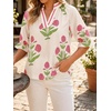 image:imageCicy Bell Womens Summer Floral Blouses Puff Ruffle Sleeve V Neck Boho Shirts Dressy Casual Flowy Blouse TopsBeige