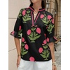 image:imageCicy Bell Womens Summer Floral Blouses Puff Ruffle Sleeve V Neck Boho Shirts Dressy Casual Flowy Blouse TopsBlack