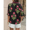 image:imageCicy Bell Womens Summer Floral Blouses Puff Ruffle Sleeve V Neck Boho Shirts Dressy Casual Flowy Blouse TopsBlack
