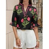 image:imageCicy Bell Womens Summer Floral Blouses Puff Ruffle Sleeve V Neck Boho Shirts Dressy Casual Flowy Blouse TopsBlack