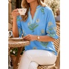 image:imageCicy Bell Womens Summer Floral Blouses Puff Ruffle Sleeve V Neck Boho Shirts Dressy Casual Flowy Blouse TopsBlue