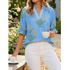 image:imageCicy Bell Womens Summer Floral Blouses Puff Ruffle Sleeve V Neck Boho Shirts Dressy Casual Flowy Blouse TopsBlue