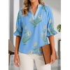 image:imageCicy Bell Womens Summer Floral Blouses Puff Ruffle Sleeve V Neck Boho Shirts Dressy Casual Flowy Blouse TopsBlue