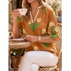 image:imageCicy Bell Womens Summer Floral Blouses Puff Ruffle Sleeve V Neck Boho Shirts Dressy Casual Flowy Blouse TopsBrown