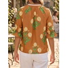 image:imageCicy Bell Womens Summer Floral Blouses Puff Ruffle Sleeve V Neck Boho Shirts Dressy Casual Flowy Blouse TopsBrown