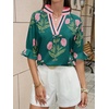 image:imageCicy Bell Womens Summer Floral Blouses Puff Ruffle Sleeve V Neck Boho Shirts Dressy Casual Flowy Blouse TopsDeep Green