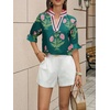 image:imageCicy Bell Womens Summer Floral Blouses Puff Ruffle Sleeve V Neck Boho Shirts Dressy Casual Flowy Blouse TopsDeep Green