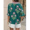 image:imageCicy Bell Womens Summer Floral Blouses Puff Ruffle Sleeve V Neck Boho Shirts Dressy Casual Flowy Blouse TopsDeep Green