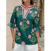 image:imageCicy Bell Womens Summer Floral Blouses Puff Ruffle Sleeve V Neck Boho Shirts Dressy Casual Flowy Blouse TopsDeep Green
