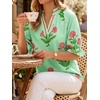 image:imageCicy Bell Womens Summer Floral Blouses Puff Ruffle Sleeve V Neck Boho Shirts Dressy Casual Flowy Blouse TopsLight Green