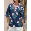 image:imageCicy Bell Womens Summer Floral Blouses Puff Ruffle Sleeve V Neck Boho Shirts Dressy Casual Flowy Blouse TopsNavy
