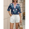 image:imageCicy Bell Womens Summer Floral Blouses Puff Ruffle Sleeve V Neck Boho Shirts Dressy Casual Flowy Blouse TopsNavy