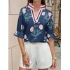 image:imageCicy Bell Womens Summer Floral Blouses Puff Ruffle Sleeve V Neck Boho Shirts Dressy Casual Flowy Blouse TopsNavy