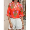 image:imageCicy Bell Womens Summer Floral Blouses Puff Ruffle Sleeve V Neck Boho Shirts Dressy Casual Flowy Blouse TopsOrange