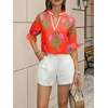 image:imageCicy Bell Womens Summer Floral Blouses Puff Ruffle Sleeve V Neck Boho Shirts Dressy Casual Flowy Blouse TopsOrange