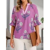 image:imageCicy Bell Womens Summer Floral Blouses Puff Ruffle Sleeve V Neck Boho Shirts Dressy Casual Flowy Blouse TopsPink