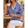 image:imageCicy Bell Womens Summer Floral Blouses Puff Ruffle Sleeve V Neck Boho Shirts Dressy Casual Flowy Blouse TopsPurple