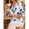 image:imageCicy Bell Womens Summer Floral Blouses Puff Ruffle Sleeve V Neck Boho Shirts Dressy Casual Flowy Blouse TopsWhite