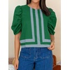 image:imageCicy Bell Womens Summer Puff Sleeve Blouses Striped Color Block Cropped Tops Casual Round Neck Shirts Green